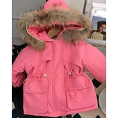voordelige Meisjes dons- en pufferjack-Kinderen Voor meisjes Dons Effen Kleur Modieus Bontzoom School jas bovenkleding 4-12 jaar Winter Blozend Roze Khaki
