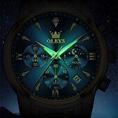 economico Orologi al quarzo-il nuovo orologio da lavoro con bracciale in acciaio inossidabile olevs con calendario luminoso, piccolo orologio al quarzo multifunzionale da 24 ore, tre lancette, orologio da polso sportivo da uomo