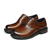 tanie Klasyczne Buty Eleganckie-Męskie skórzane półbuty wizytowe typu oxford – pierwsza warstwa skóry bydlęcej, klasyczny design typu brogs, sznurowane, formalne buty biznesowe do biura, na wesela i do profesjonalnego stroju