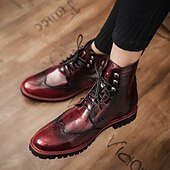 cheap Combat Boots-Men&#039;s Burgundy Faux Leather Combat Boots with Brogue Detailing – Durable Lace-Up Style for Casual Wear, Outdoor Walking, and Fashion Outfits