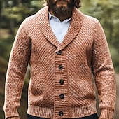 Men's Cardigan Sweater Cropped  Sweater Knit Sweater Ribbed Knit Regular Tops Buttons Plain Shawl Lapel Fashion Classic Vacation Daily Wear Clothing Apparel Fall Winter Navy Blue Brown M L XL4