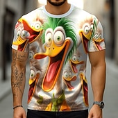 Недорогие Футболки с анималистическим принтом-Муж. 3D Смешной Утка Футболка С короткими рукавами Футболка 3D печать Вырез под горло Рубашка преувеличены Оригинальный рисунок Для вечеринок Праздники Белый Лето Весна Одежда S M L XL XXL XXXL