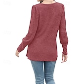 abordables Hauts Texturés-Femmes Chemisier texturé T-shirt Uni Mode Moderne manche longue Col carré Hauts Réguliers Quotidien Sortir Boutons Bordeaux Noir Rouge Marron clair Bleu Printemps Automne