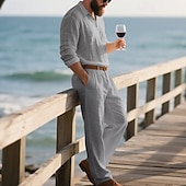 economico T-shirt set da uomo-Per uomo Set di biancheria Completi T-shirt Completi camicia e pantaloni Outfit 2 pezzi Manica Lunga Bavero Primavera Autunno Semplice Moda Casual 2 Pezzi Vacanza Abbigliamento quotidiano Uscire Nero