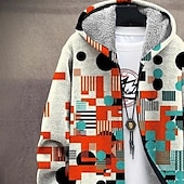 billiga fleecejacka för män-Herr Geometrisk Vinterkappa Fleece-jacka Kappa Håller värmen Bekväm Ledigt Dagliga kläder Dragkedja Ficka 3D-utskrift Höst Vinter Huva Långärmad Vit Rubinrött Brun