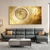 preiswerte Landschaftsgemälde-handgemachtes abstraktes 3D-Ölgemälde in Gold mit abstrakten Spiralmotiven in leuchtenden Goldtönen und pastosen Pinselstrichen für die Inneneinrichtung