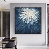 preiswerte Ölgemälde-handgefertigtes Ölgemälde auf Leinwand, Wandkunst, Dekoration, moderne blau-weiße abstrakte Textur für die Dekoration des Esszimmers zu Hause, gerolltes, rahmenloses, ungedehntes Gemälde