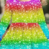 billiga 3D Shining Vision Klänning-Flickor 3D Regnbåge Enhörnings Klänning Långärmad Sommar Vår Semester Dagligen Helgdag Prinsessa Skön Ljuv Barn 4-12 år Vardagsklänning A linjeklänning Knälång Normal