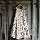 abordables Robes Bohémiennes-Femmes Robe Midi Robe Décontractée Robe d&#039;été Mode Moderne Quotidien Plage Week-end Coupe régulière Fleur Sans manches Col en V Blanche Été Printemps