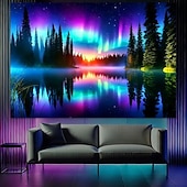 お買い得  ブラックライトタペストリー-オーロラの光輪と湖の反射の背景の壁タペストリー3Dウォールアートは、静かでモダンな雰囲気を演出し、リビングルーム、オフィス、瞑想スペースに最適です。