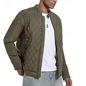 billiga Herrdunjackor och -parkas-Herr Vinterkappa Quiltad jacka Anorak Ficka Polyester Semester Dagliga kläder Datum Normal Mode Ledigt Bekväm Håller värmen Vinter Enfärgad / vanlig färg Svart Kaki Armégrön Mörkblå Pufferjacka