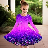 billiga 3D Shining Vision Klänning-Flickor 3D Blomma Klänning Långärmad Sommar Vår Semester Dagligen Helgdag Prinsessa Skön Ljuv Barn 4-12 år Vardagsklänning A linjeklänning Knälång Normal