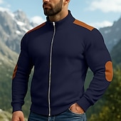 baratos Suéteres básicos-Homens Moletom Veludo Cotelê Moletom com capuz Estacionar Moletom com zíper completo Adamascado Preto Branco Azul Marinha Café Colarinho Clerical Tecido Patchwork Desportos e Ar livre Casual Diário
