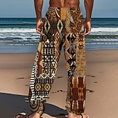economico Pantaloni casual stampati da uomo-Per uomo Geometrico Etico / africano Pantaloni Pantaloni casual Pantaloni Larghi Misura del girovita medio Vintage Retrò All'aperto Vacanza Coulisse elastica in vita Pantaloni tipo lino con tasche