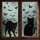 abordables Pegatinas de Halloween-4 hojas de pegatinas de pared para Halloween, para ventanas, telarañas y murciélagos. &amp;Gatos negros, estática, escaparate de Halloween &amp;decoración del hogar