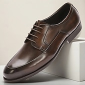 Herrbruna oxfordskor med slät tå – polerade läderskor med snörning för kontor, affärsmöten och dagligt arbete billiga Klassiska Klädskor-Herrbruna oxfordskor med slät tå – polerade läderskor med snörning för kontor, affärsmöten och dagligt arbete