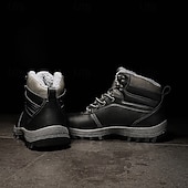 abordables Botas de invierno y nieve-Botas de trabajo clásicas con cordones de piel sintética color tostado para hombre: botines de seguridad duraderos para exteriores, construcción, senderismo y uso diario.