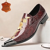 cheap Premium Leather Loafers-Men's Burgundy Crocodile Pattern Leather Dress Shoes, Luxury Pointed Toe Loafers with Floral Embroidery for Weddings, Parties and Formal Occasions