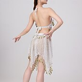 abordables Tenues de danse du ventre-Danse du Ventre Jupes Jeton en cuivre Couleur unie Épissage Femmes Performance Entraînement Sans manches Haut Polyester