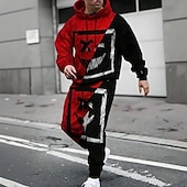 billiga Herrars 3D-tröjset-Herr Le ansikte 2st 3D-tröja set Träningsoverall Hoodie-tröja Långärmad Långa byxor Huva Streetwear Ledigt vardag Fritids- 3D-utskrift Vår Höst Vinter Rubinrött