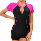 abordables Lycra de surf-Femmes Maillot de bain Maillot Anti UV Protection Solaire UV UPF50+ Manche Courte Maillot de Bain Zip Up Natation Surf Patchwork Été Printemps