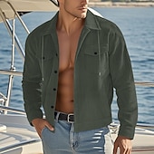 baratos Casacos &amp; Sobretudos para Homem-Homens jaqueta leve Jaqueta de Veludo Jaqueta Carga Jaqueta casual Férias Diário Respirável Bolsos Primavera Outono Tecido Moda Clássico Colarinho Chinês Padrão Adamascado Preto Verde Escuro Marron