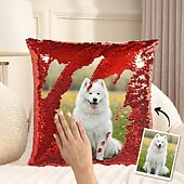 お買い得  繊維-カスタム犬写真マジックスパンコール枕パーソナライズリバーシブルクッションカバーペットの写真付き犬愛好家へのギフト16x16インチ