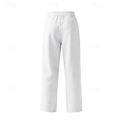 baratos Lar-Homens Calças de linho Calças Calça verão Calças largas Calças de praia Com Cordão Bolsos Cintura elástica Tecido Conforto Respirável Comprimento total Férias Diário Feriado Férias Havaiana Preto