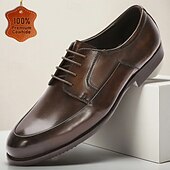 Herrbruna oxfordskor med slät tå – polerade läderskor med snörning för kontor, affärsmöten och dagligt arbete billiga Klassiska Klädskor-Herrbruna oxfordskor med slät tå – polerade läderskor med snörning för kontor, affärsmöten och dagligt arbete