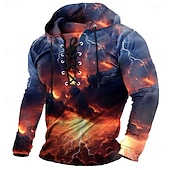 abordables Motif 3D-Homme Flammes de l&#039;enfer 3D Flamme Sweat à capuche Sweatshirt Mode Frais manche longue Col rond Soirée Voyage Vêtements de rue Jaune Rouge Cordon de serrage Automne Hiver Designer