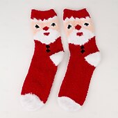 abordables calcetines caseros-Calcetines navideños para mujer, calcetines gruesos de lana coral, calcetines de felpa que no sueltan pelo con reno &amp;Diseño de Papá Noel, calcetines navideños cálidos y acogedores