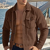 baratos Casacos &amp; Sobretudos para Homem-Homens jaqueta leve Jaqueta de Veludo Jaqueta Carga Jaqueta casual Férias Diário Respirável Bolsos Primavera Outono Tecido Moda Clássico Colarinho Chinês Padrão Adamascado Preto Verde Escuro Marron