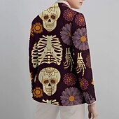 billiga Halloween ytterkläder-Halloween Herr Kappa Kavaj Utomhus Gata Festival Ledigt vardag Modern Höst Höst vinter 100% Polyester Häftig dödskalle Skelett 3D-utskrift Knappar Håller värmen Bekväm Enkelknäppt Blazer Brun