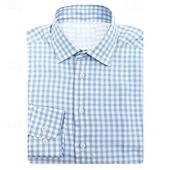 billiga Button Down-skjortor för män-Herr Skjorta Skjorta med krage Knapp upp skjorta Rutig Bröllop Utomhus Vin Marinblå + vit Vit Gul Långärmad Nedvikt Vår Höst Kläder