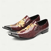 cheap Premium Leather Loafers-Men's Burgundy Crocodile Pattern Leather Dress Shoes, Luxury Pointed Toe Loafers with Floral Embroidery for Weddings, Parties and Formal Occasions