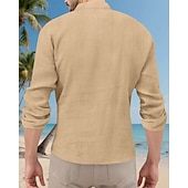 economico Camicie Popover da Uomo-Per uomo Camicia Camicia popover Camicia Estiva Camicia casual Camicia da Spiaggia Nero Bianco Giallo Blu marino Azzurro cielo Manica Lunga Semplice Colletto alla coreana Vacanza Camicia hawaiana
