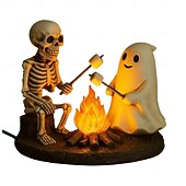 お買い得  ハロウィンの吊るし飾りとテーブルトップ装飾-スケルトンとゴーストの焚き火ナイトランプ、ハロウィンのかわいいゴースト、キャンプファイヤー、マシュマロを焼く、ちらつくナイトライト、不気味なゴーストランプ、寝室、テーブル、ホームデコレーション用