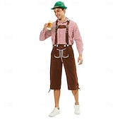 voordelige Heren-Carnaval Oktoberfest bier Oktoberfest Outfits Gemaskerd Bal Lederhosen Bavarian Duits Traditionele stijl Weiden Voor heren Carnaval Feest Halloween Doek in traditionele stijl Top Short Hoed