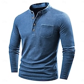 preiswerte Geripptes Strick-T-Shirt-Herren T Shirt Geripptes Strick-T-Shirt Langarm Henley Ganzjahres Einfarbig Traditionell / Vintage Lässig Tasche Outdoor Heim Sport &amp; Outdoor Marineblau Blau Braun Top T-Shirt für Herren