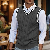 abordables Gilet pull-Homme Pull de Noël Chandails de Noël Pull Gilet pull de Noël Robe pull Côtelé Torsadé Tricoter Hauts Réguliers Tricoté Uni Col en V Mode Occasionnel Vacances Tenue quotidienne Vêtement Tenue Automne
