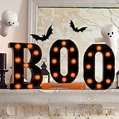 billige Dekorative lys-Halloween-dekorasjoner innendørs - 3 LED-telt med lysende bokstaver, svart boo-skilt, halloween-bokstavlys til hjemmet, innendørs kjøkken, peis, festbord, dekorutstyr