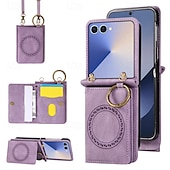 cheap Samsung Cases-Phone Case For Samsung Galaxy Z Flip 7 Z Flip 6 Z Flip 5 Z Flip 4 Back Cover with Lanyard Support Wireless Charging Kickstand Retro TPU PU Leather