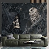 זול שטיחי קיר-גוֹבּלֶן באנרים שטיחי קיר שלד גותי פאנק אפל מסיבה חֲדַר שֵׁנָה רקעים לצילום עיצוב הבית