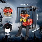 economico Halloween-Decorazione animata di Halloween, 1 pezzo di clown urlante attivato dal sensore di movimento in gabbia con occhi luminosi, spettrale oggetto di scena fantasma prigioniero per decorazioni da