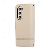 Недорогие Чехлы для Samsung-телефон Кейс для Назначение SSamsung Galaxy Z-образный сгиб 7 Z-сгиб 6 Z Fold 5 Z Fold 4 Кейс на заднюю панель Зеркальная поверхность с ремешком Откидная подножка Ретро ТПУ Кожа PU