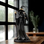 ieftine Decorațiuni de Halloween pentru suspendare și masă-sculptură de vrăjitoare cu toiag negru auriu elegant negru &amp;figurină mistică din rășină aurie cu pălărie de vrăjitoare complicată &amp;personal pentru ornament de birou de interior/exterior