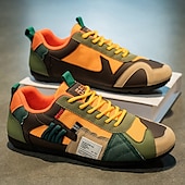 お買い得  カジュアルなレースアップシューズ-メンズのグリーンとイエローのメッシュスニーカー - ウォーキング、旅行、ストリートスタイルに最適なカラーブロックの通気性のあるカジュアルスポーツシューズ