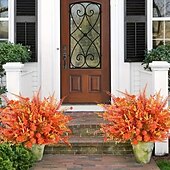 Недорогие День благодарения и осень-6 связок искусственных осенних цветов, устойчивых к ультрафиолетовому излучению, искусственные растения оранжевого, желтого, коричневого и красного цветов, прочный пластиковый осенний букет для декора