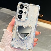 cheap Samsung Cases-Phone Case For Samsung Galaxy S25 S24 Ultra Plus S24 FE S23 A16 A55 5G A35 5G A15 Back Cover Mirror Kickstand Shockproof Heart Silicone