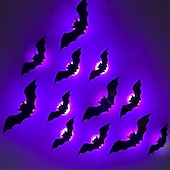 billige Halloween innendørs-Halloween 3D-flaggermus-edderkopp dekorative veggklistremerker LED-trykte flaggermusklistremerker avtakbare vindusdekor til bad, dør, hjem, soverom festartikler